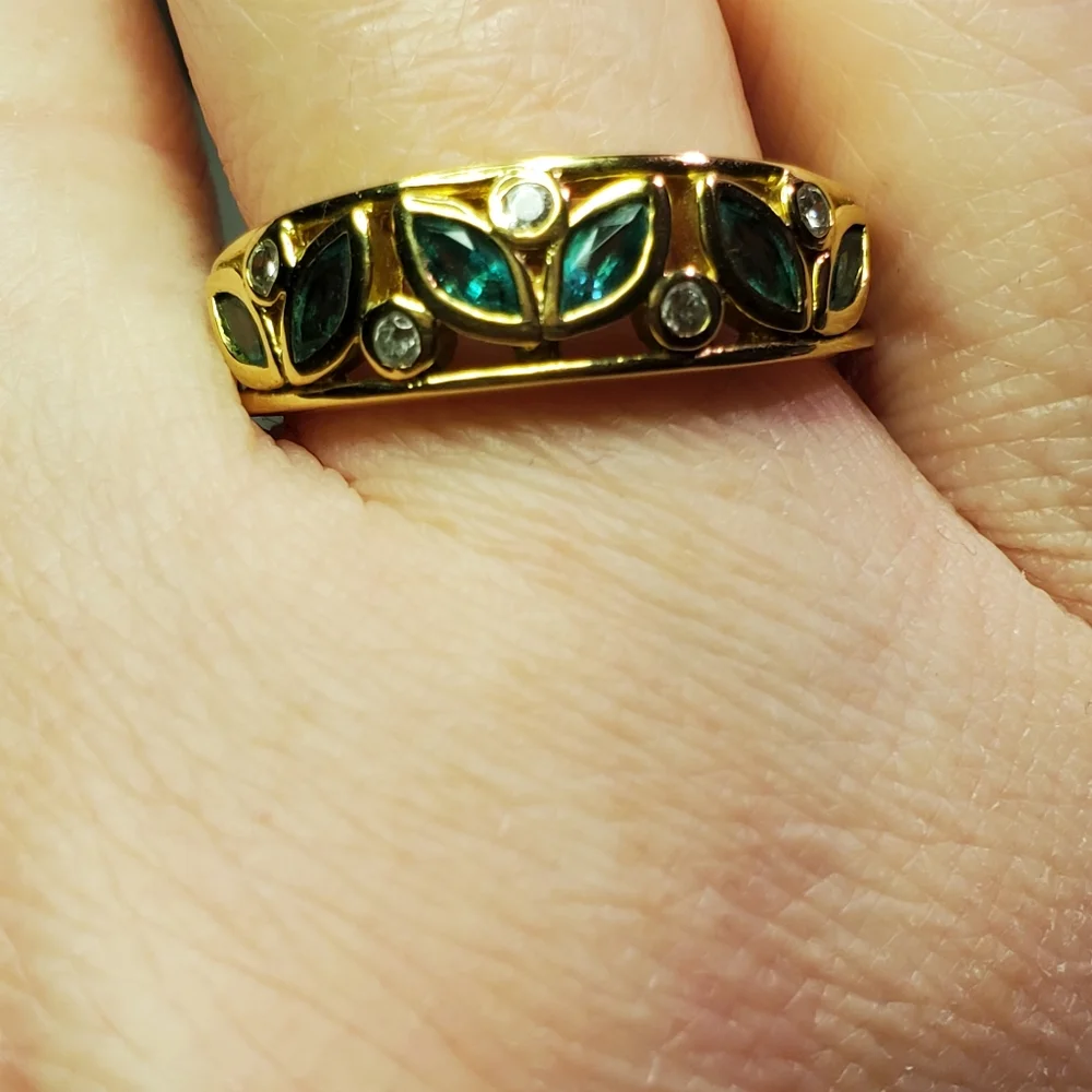 Vintage Floral Accent 925 Silver Canada Goldstone Ring Size 8.25